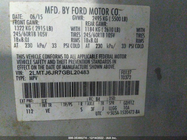 2LMTJ6JR7GBL20483 Lincoln Mkx Premiere