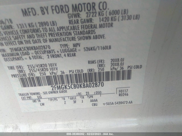 2019 Ford Flex, VIN: 2FMGK5C80KBA02870