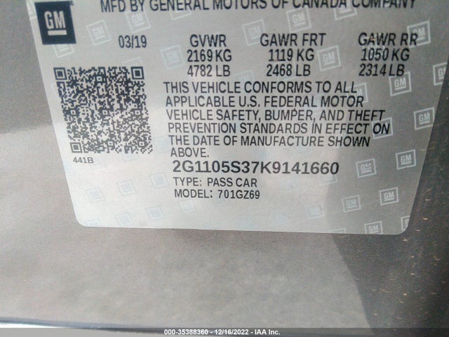 Chevrolet Impala Premier 2019 2G1105S37K9141660 Image 9