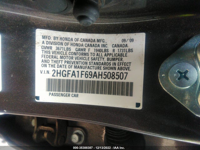 2010 HONDA CIVIC SDN LX-S VIN: 2HGFA1F69AH508507