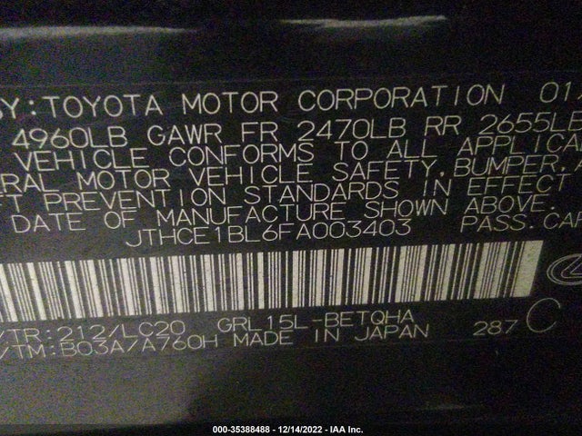 JTHCE1BL6FA003403 Lexus GS 350