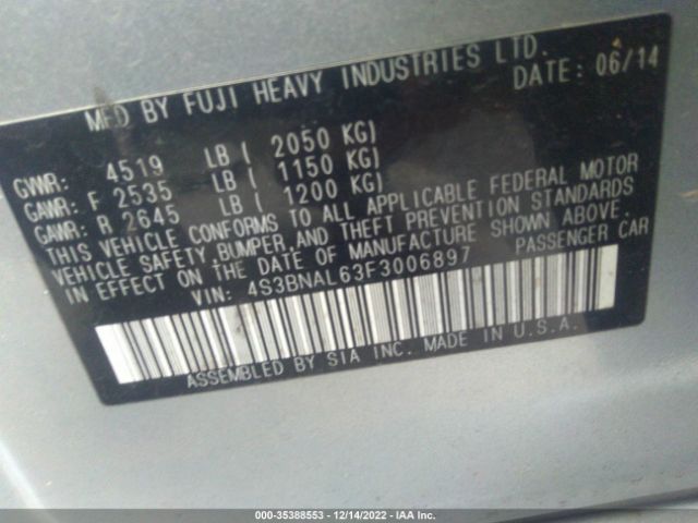 4S3BNAL63F3006897 Subaru Legacy 2.5i Limited