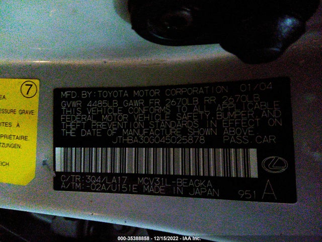 Lexus ES 330 2004 JTHBA30G045025878 Image 10