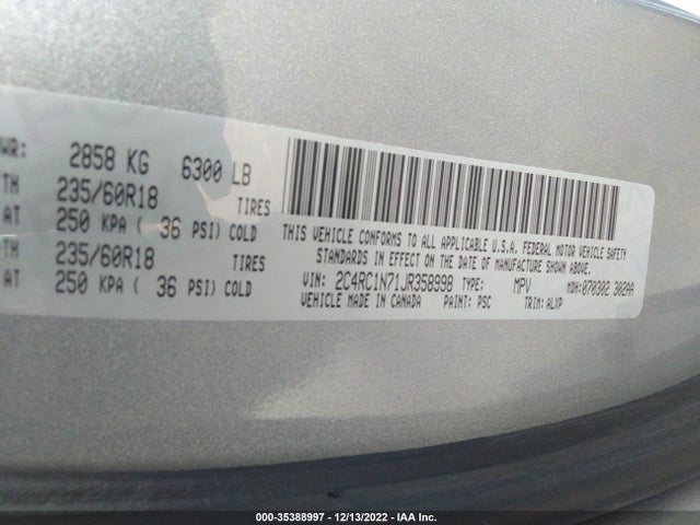 2018 Chrysler Pacifica Hybrid, VIN: 2C4RC1N71JR358998