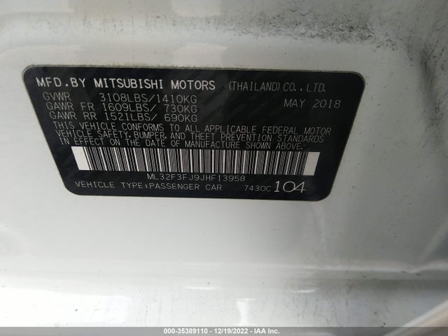 Mitsubishi MIRAGE G4 2018 ML32F3FJ9JHF13958 Image 10