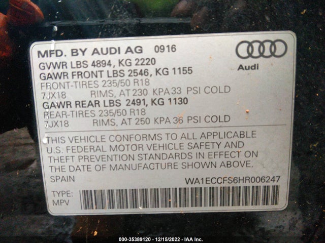 WA1ECCFS6HR006247 Audi Q3 PREMIUM