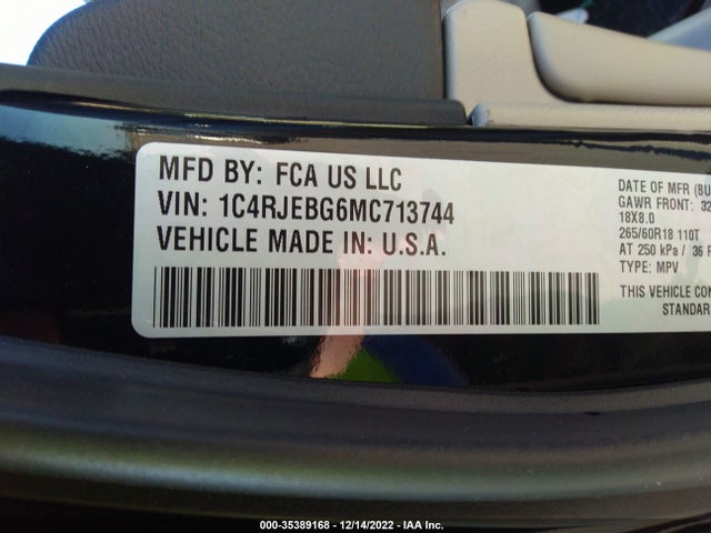 2021 JEEP GRAND CHEROKEE LIMITED VIN: 1C4RJEBG6MC713744