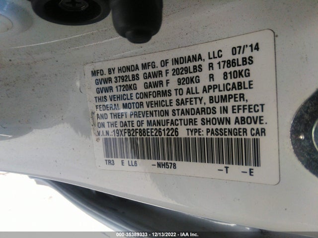 Honda Civic Sedan Ex 2014 19XFB2F88EE261226 Image 10