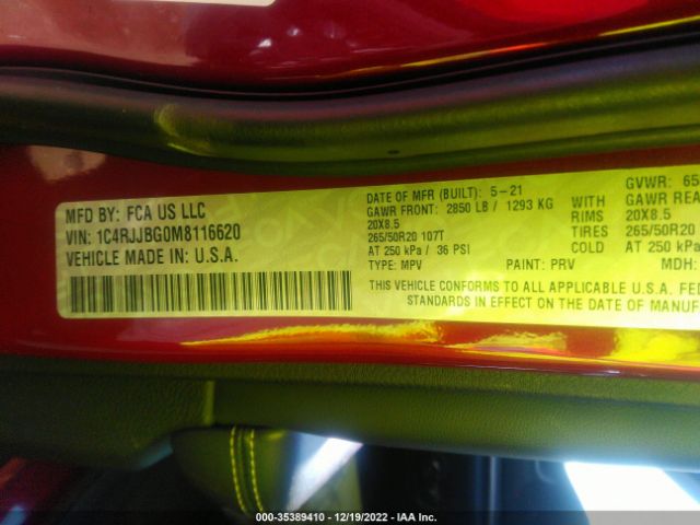 1C4RJJBG0M8116620 Jeep Grand Cherokee L Limited
