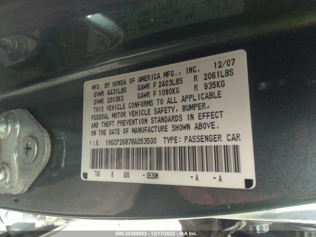 2008 HONDA ACCORD SDN EX-L VIN: 1HGCP26878A053500
