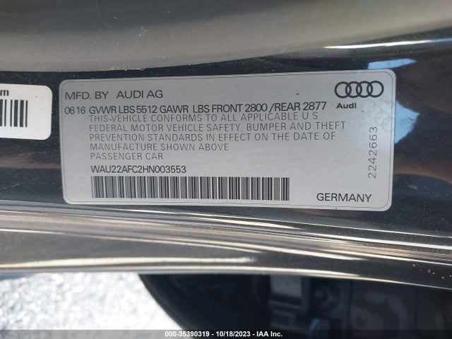 WAU22AFC2HN003553 Audi A7 Prestige