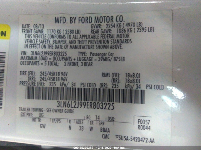 Lincoln MKZ 2014 3LN6L2J99ER803225 Image 10