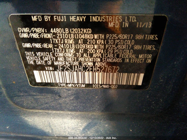 2014 SUBARU FORESTER 2.5I LIMITED VIN: JF2SJAHC2EH527672