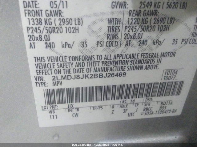 Lincoln MKX 2011 2LMDJ8JK2BBJ26469 Image 10