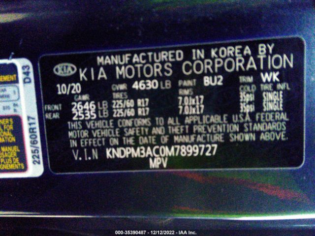 KNDPM3AC0M7899727 KIA Sportage Lx