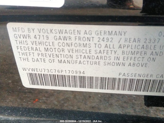 2006 VOLKSWAGEN PASSAT SEDAN 3.6L V6 VIN: WVWEU73C76P170994