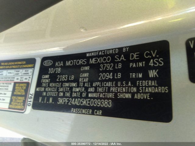 3KPF24AD5KE039383 KIA Forte Lxs