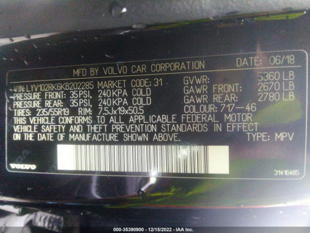 LYV102RK6KB202285 Volvo Xc60 Momentum