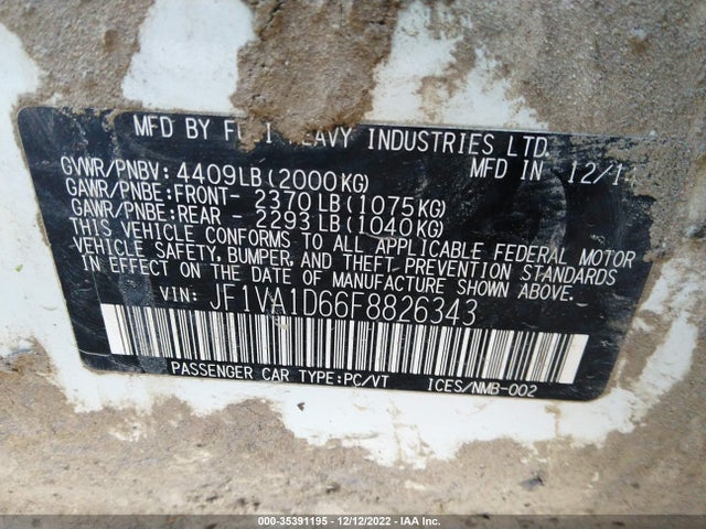 2015 Subaru WRX, VIN: JF1VA1D66F8826343