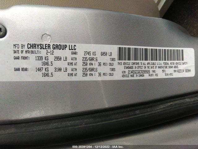 Dodge Grand Caravan Sxt 2012 2C4RDGCG6CR289926 Image 9