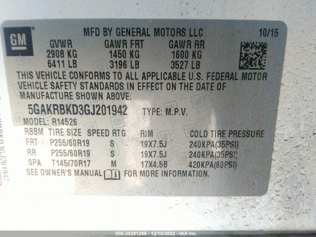 2016 Buick Enclave, VIN: 5GAKRBKD3GJ201942