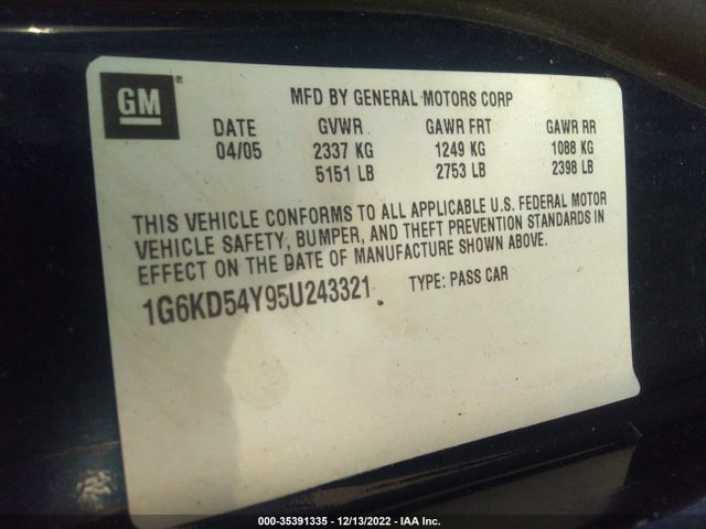 Cadillac Deville W/livery Pkg 2005 1G6KD54Y95U243321 Image 9