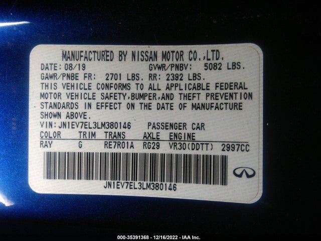 2020 Infiniti Q60, VIN: JN1EV7EL3LM380146