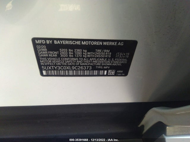 2020 BMW X3, VIN: 5UXTY3C0XL9C26373