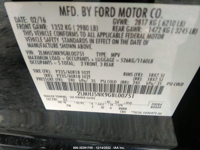 Lincoln MKT 2016 2LMHJ5NK9GBL00751 Image 9