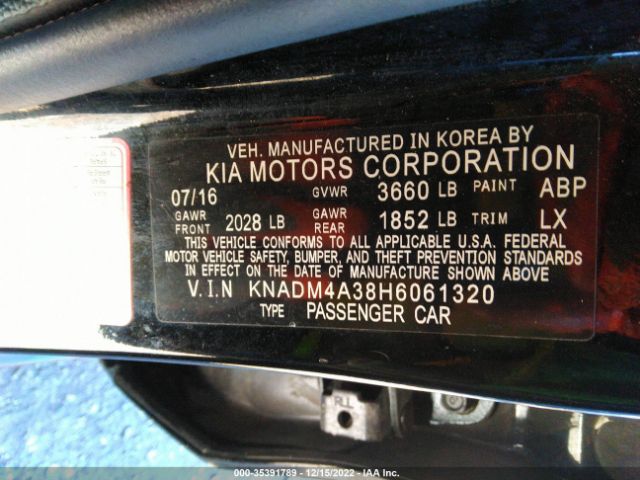 KNADM4A38H6061320 KIA RIO LX