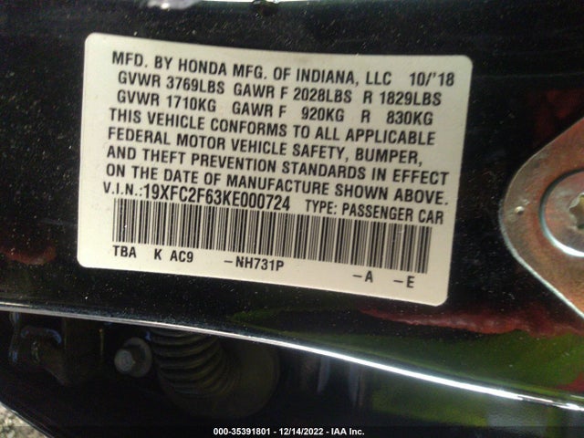 Honda Civic Sedan Lx 2019 19XFC2F63KE000724 Image 15