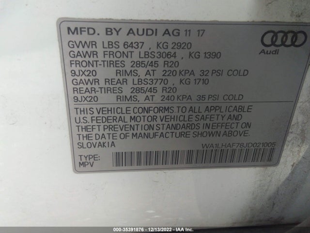 WA1LHAF78JD021005 Audi Q7 Premium Plus
