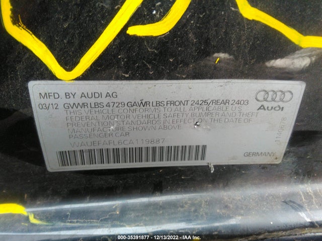 2012 AUDI A4 2.0T PREMIUM PLUS VIN: WAUEFAFL6CA119887