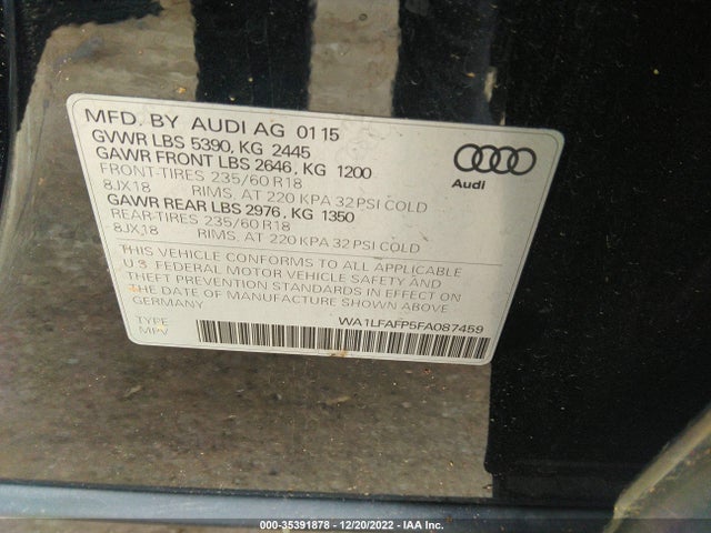2015 Audi Q5, VIN: WA1LFAFP5FA087459