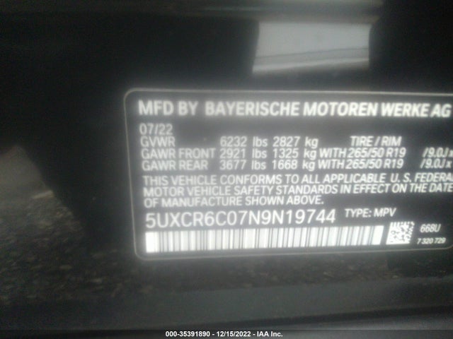 2022 BMW X5, VIN: 5UXCR6C07N9N19744