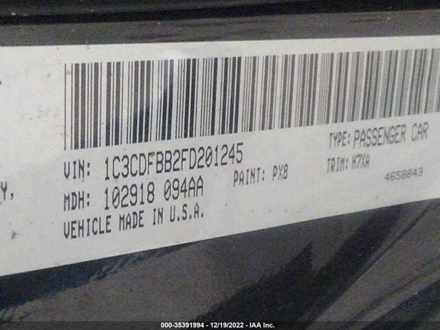2015 DODGE DART SXT VIN: 1C3CDFBB2FD201245