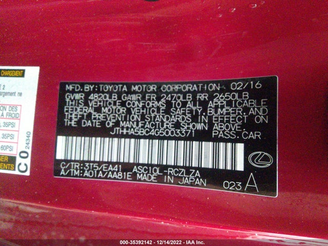 Lexus RC 200T 2016 JTHHA5BC4G5003371 Image 11