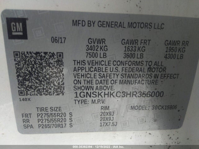 Chevrolet Suburban Lt 2017 1GNSKHKC3HR356000 Image 9