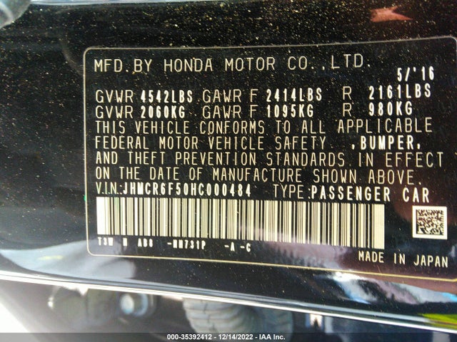 2017 Honda Accord, VIN: JHMCR6F50HC000484