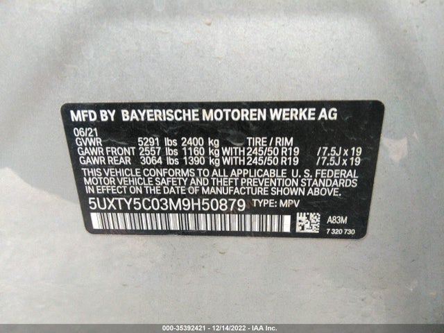 2021 BMW X3, VIN: 5UXTY5C03M9H50879