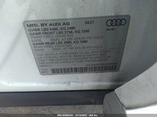 2021 Audi Q5, VIN: WA15AAFY5M2089459