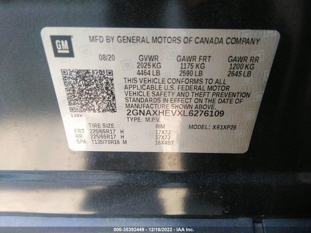 Chevrolet Equinox 2020 2GNAXHEVXL6276109 Image 11