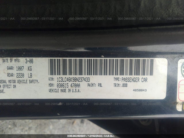 1C3LC46K98N237433 Chrysler SEBRING LX