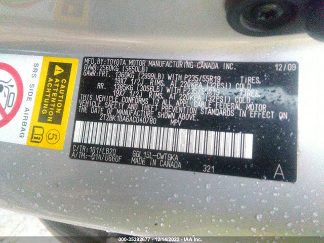 2T2BK1BA6AC040780 Lexus RX 350