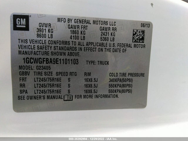 2014 Chevrolet Express, VIN: 1GCWGFBA9E1101103