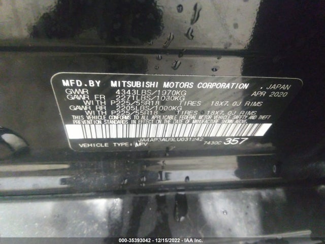 JA4AP3AU9LU031242 Mitsubishi Outlander Sport Es 2.0/sp 2.0