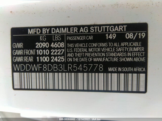 2020 Mercedes-Benz C-Class, VIN: WDDWF8DB3LR545778