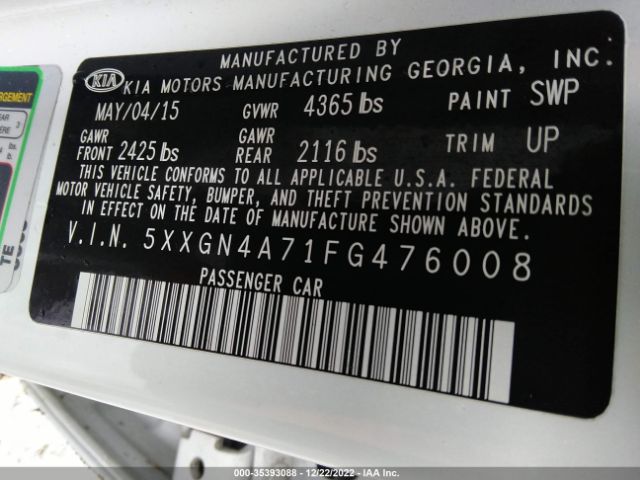 5XXGN4A71FG476008 KIA OPTIMA EX