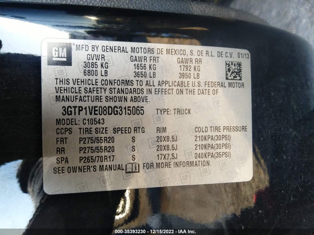 2013 GMC SIERRA 1500 SLE VIN: 3GTP1VE08DG315065