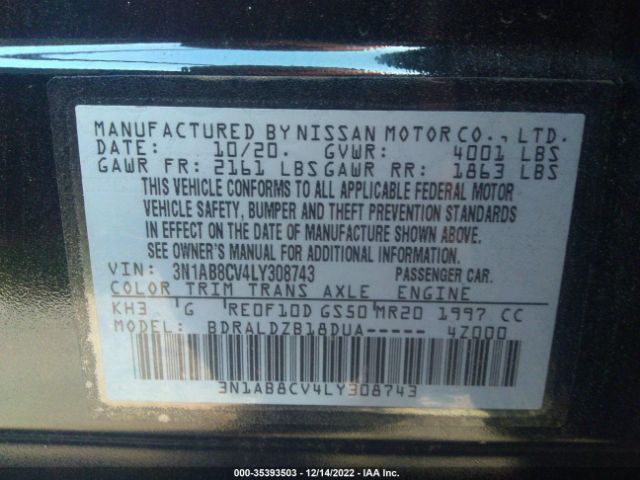 3N1AB8CV4LY308743 Nissan SENTRA SV